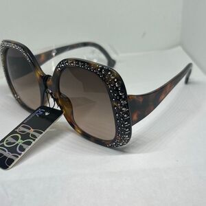 Bling Tortoise Rhinestone Square Sunglasses UV Protection